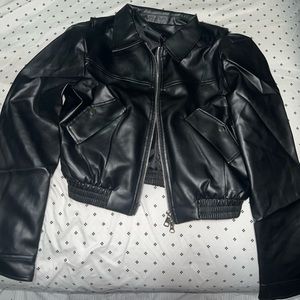 Black leather jean jacket